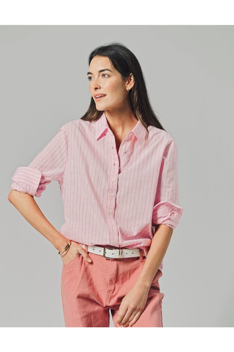 The Washed Linen Shirt, Alternate, color, Pink/Tan Stripe