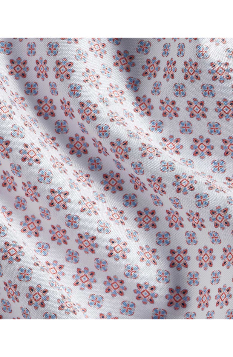 David Donahue Neat Floral Medallion Cotton Button-Up Shirt, Alternate, color, White/ Coral