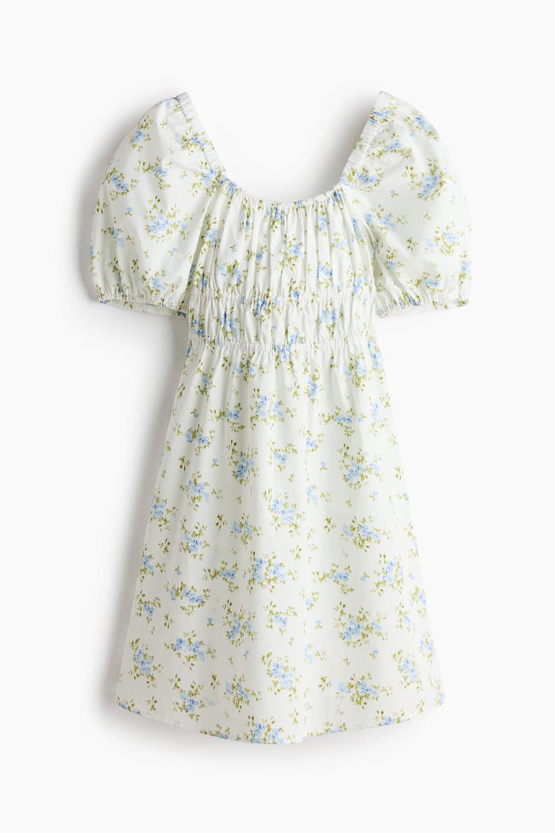 Puff-sleeved Poplin Dress, Alternate, color, Cream/floral