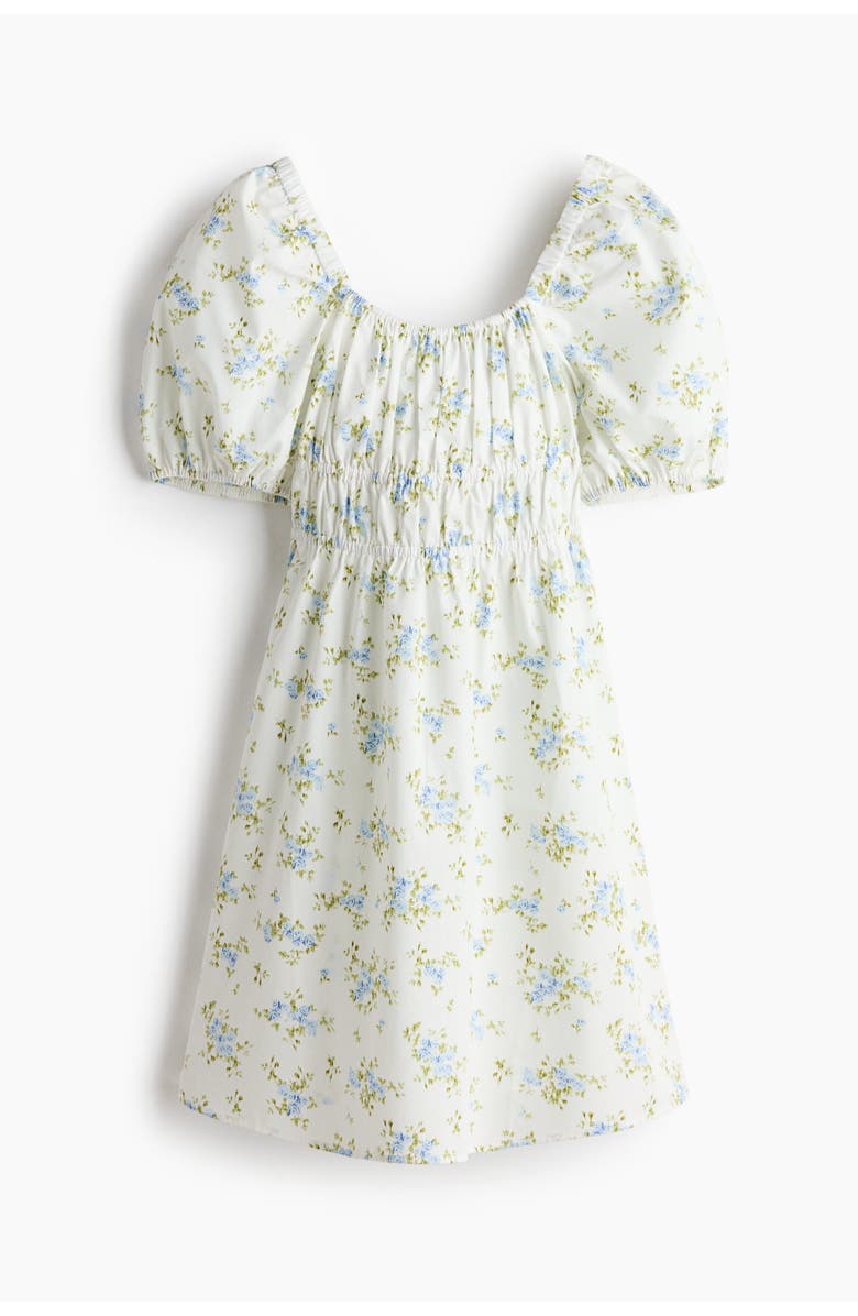H&M Puff-sleeved Poplin Dress, Alternate, color, Cream/Floral