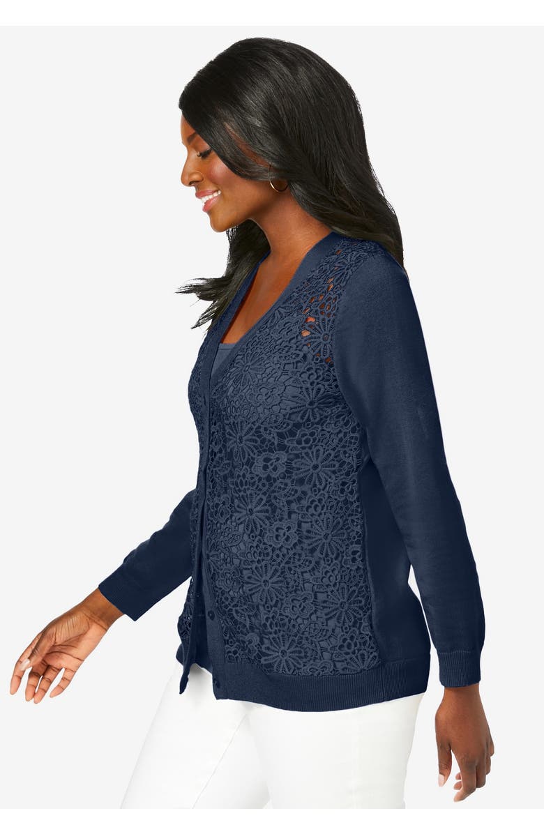 Jessica London Crochet Button-front Cardigan, Alternate, color, Aqua Sea