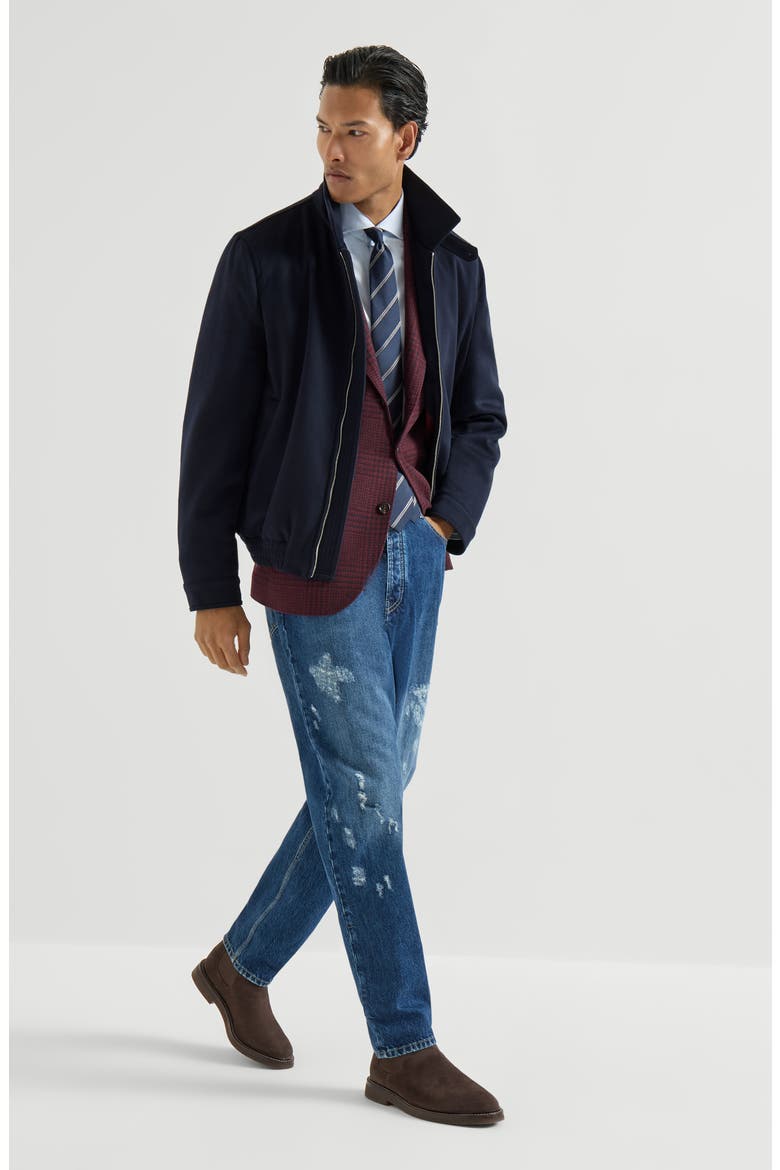 Virgin wool beaver cloth bomber jacket with zipper, Alternate, color, Navy Blue