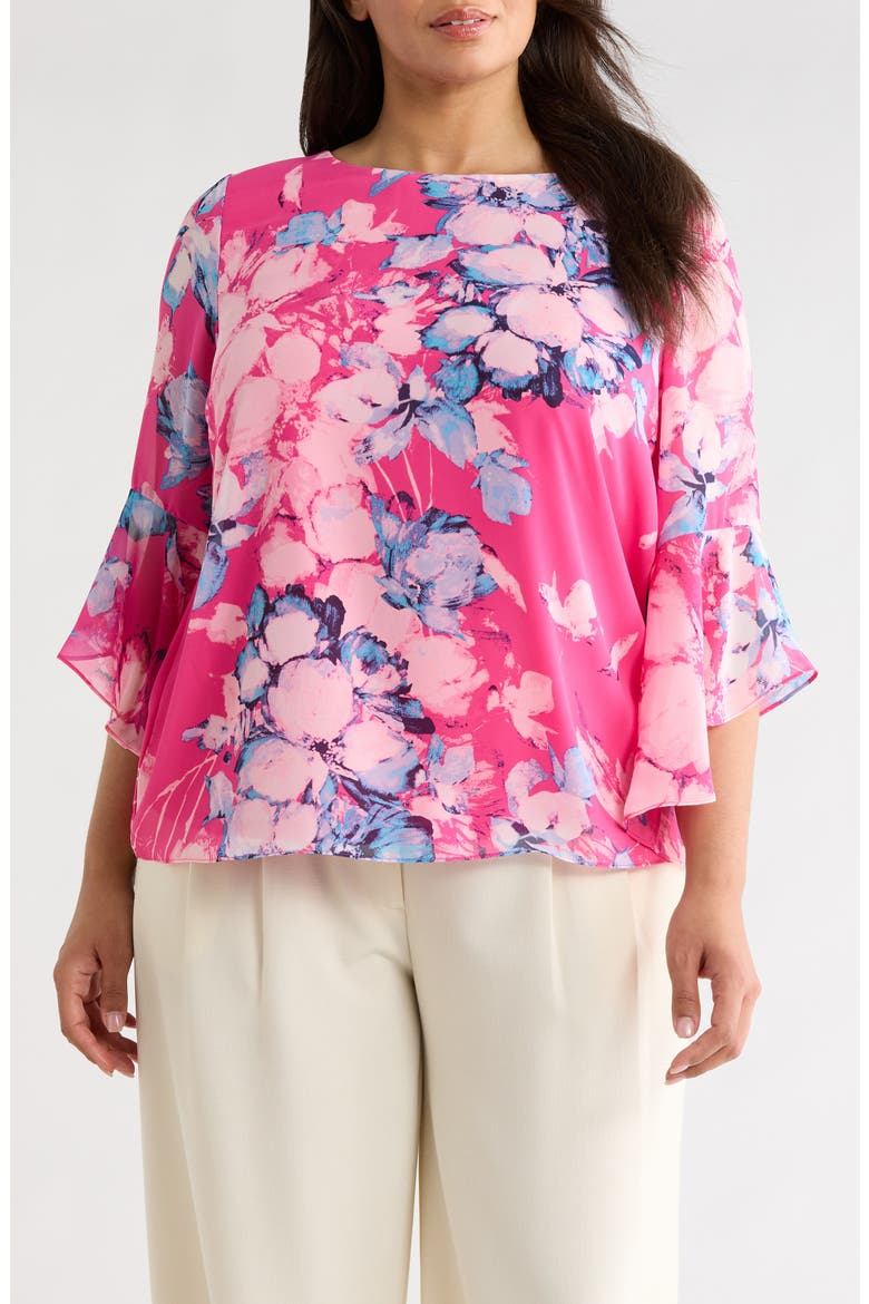 Printed Ruffle Sleeve Top, Main, color, PINK PERFECTION MULTI