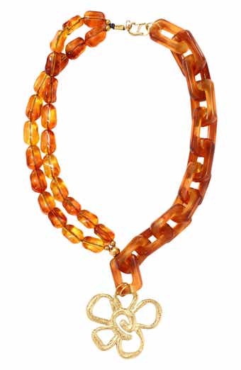 Flower Pendant Resin Link Necklace