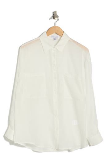 Lucy Paris Carlen Oversize Cargo Pocket Button-up Shirt In White