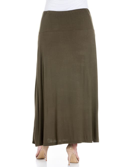 24seven Comfort Apparel Plus Size Comfortable Fit Elastic Waist Maxi Skirt In Green