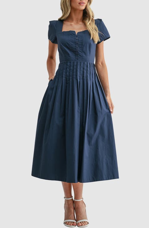 Pintuck Detail Cotton Midi Dress