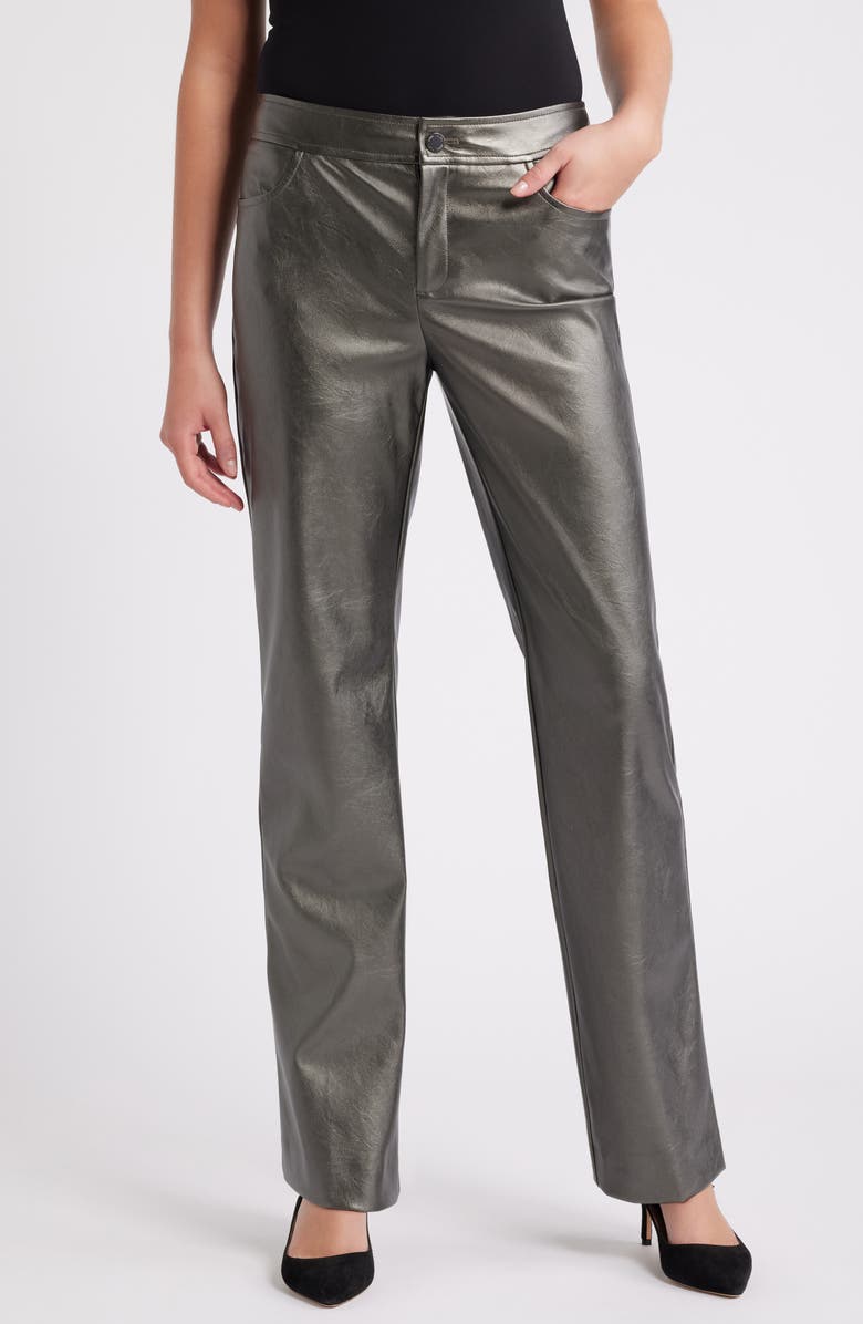 Anne Klein Metallic Faux Leather Bootcut Pants, Main, color, 