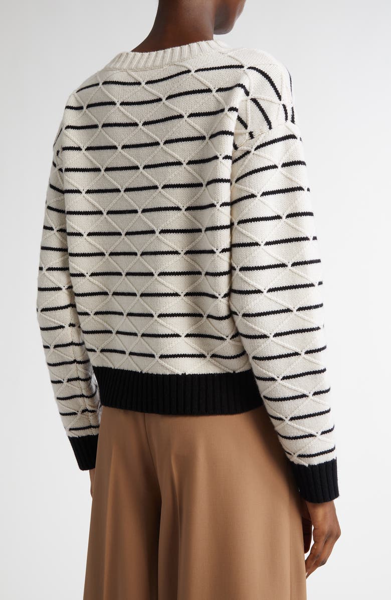 Max Mara Studio Gettone Stripe Diamond Sticth Wool & Cashmere Sweater, Alternate, color, White