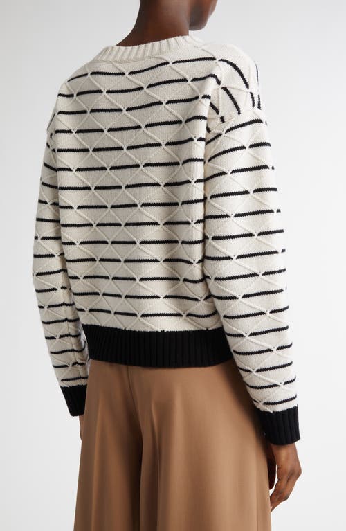 Max Mara Studio Gettone Stripe Diamond Sticth Wool & Cashmere Sweater In White