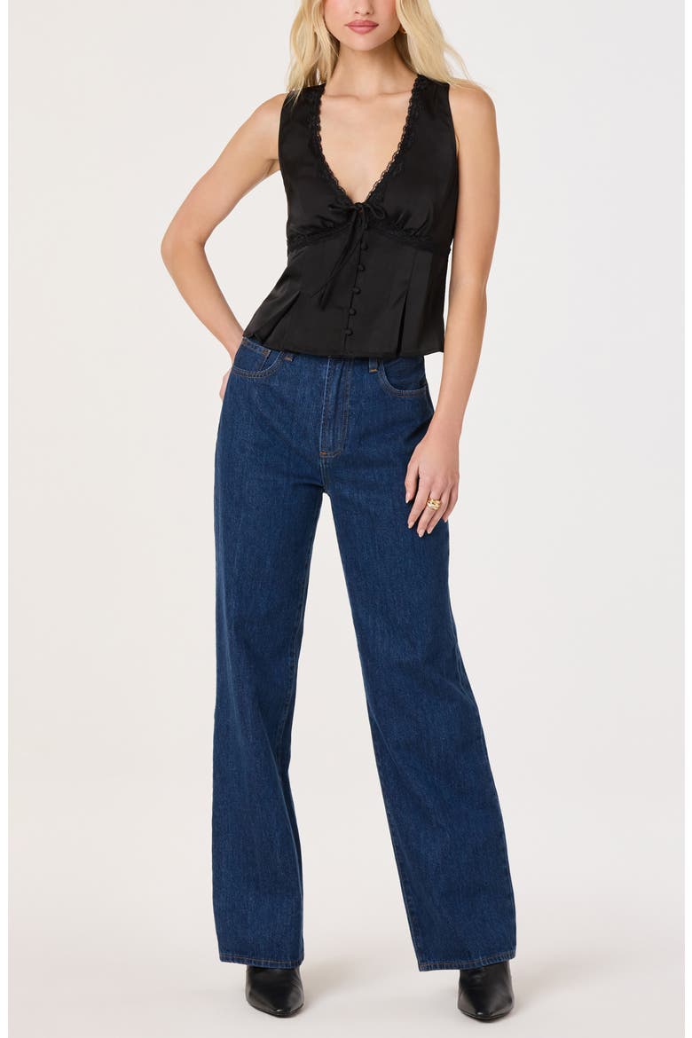Myrna Lace-Trimmed Satin Top, Alternate, color, BLACK
