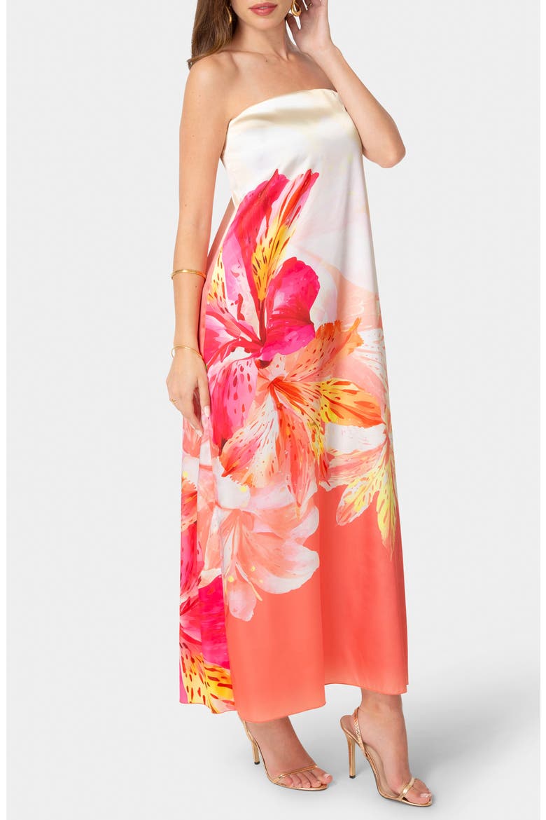 Strapless Satin Maxi Dress, Alternate, color, PINK FLORAL