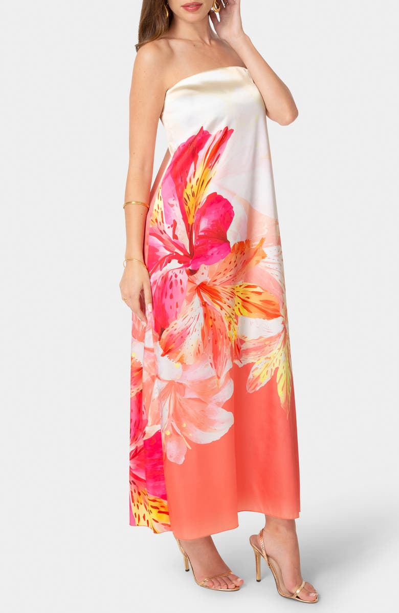 bebe Strapless Satin Maxi Dress, Alternate, color, Pink Floral