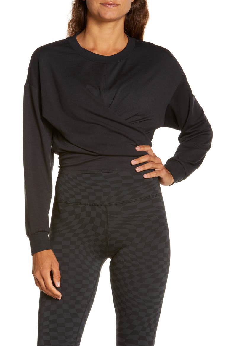 Dreamy Wrap Crop Sweatshirt, Main, color, BLACK