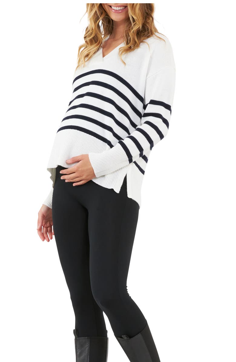 Ripe Maternity Hanna Nursing Knit Sweater, Alternate, color, White/Navy
