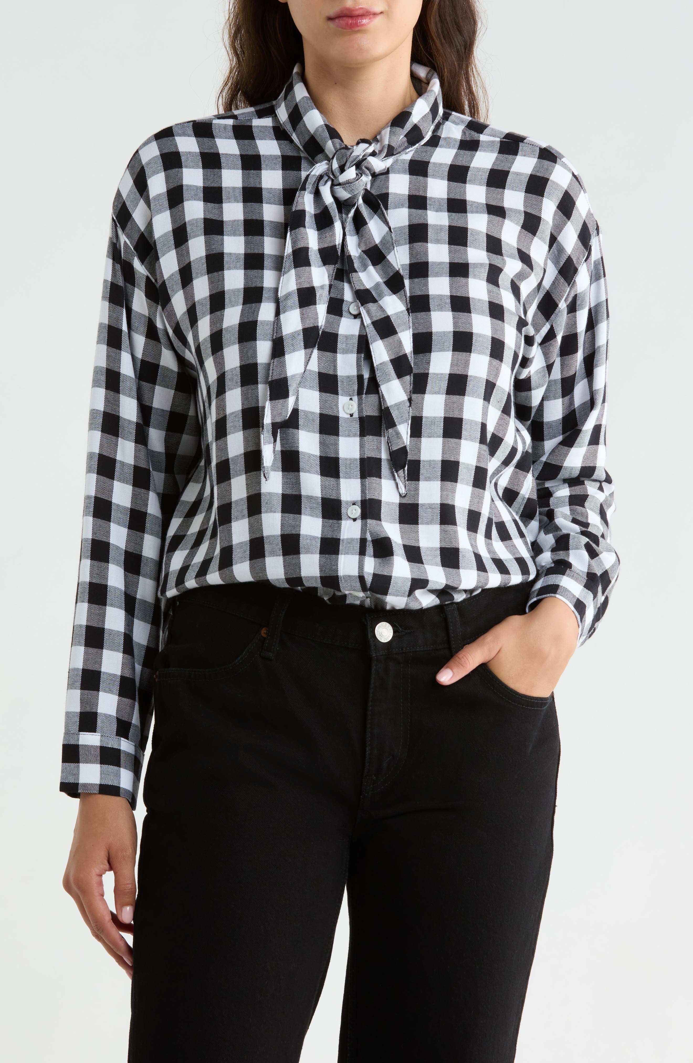Tie Neck Button-Up Top