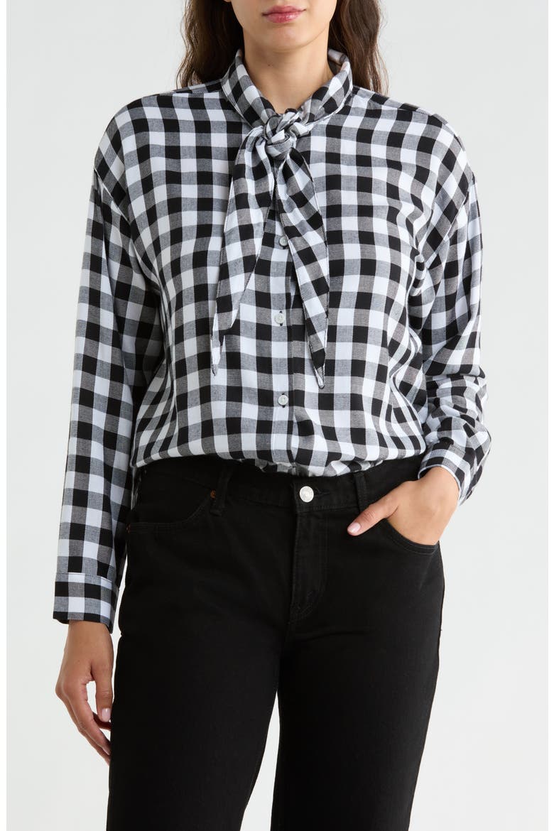 Tie Neck Button-Up Top, Main, color, CLOUD WHITE