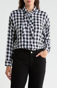 Trove New York Tie Neck Button-Up Top