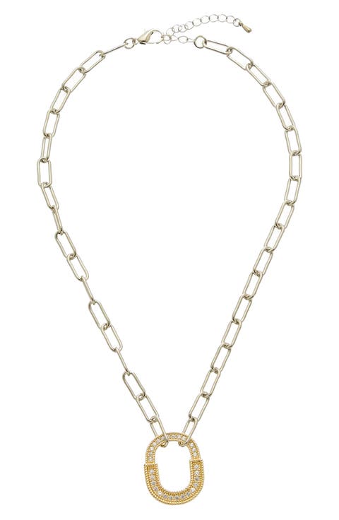 Pavé Open Pendant Two-Tone Necklace