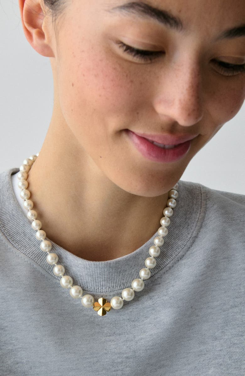 Kate Spade New York spade flower faux pearl short necklace, Alternate, color, White Gold.