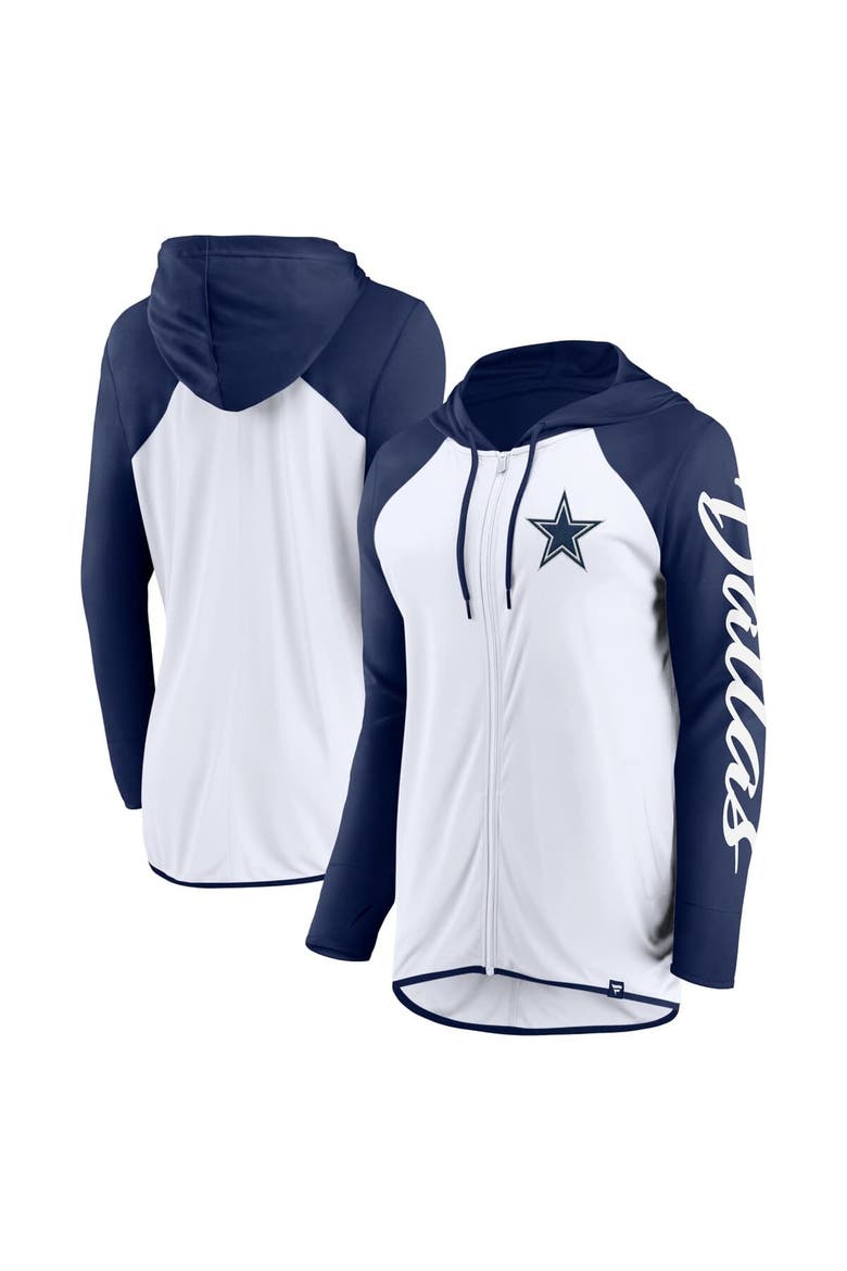 Women's Fanatics White/Navy Dallas Cowboys Script Full-Zip Hoodie, Main, color, White