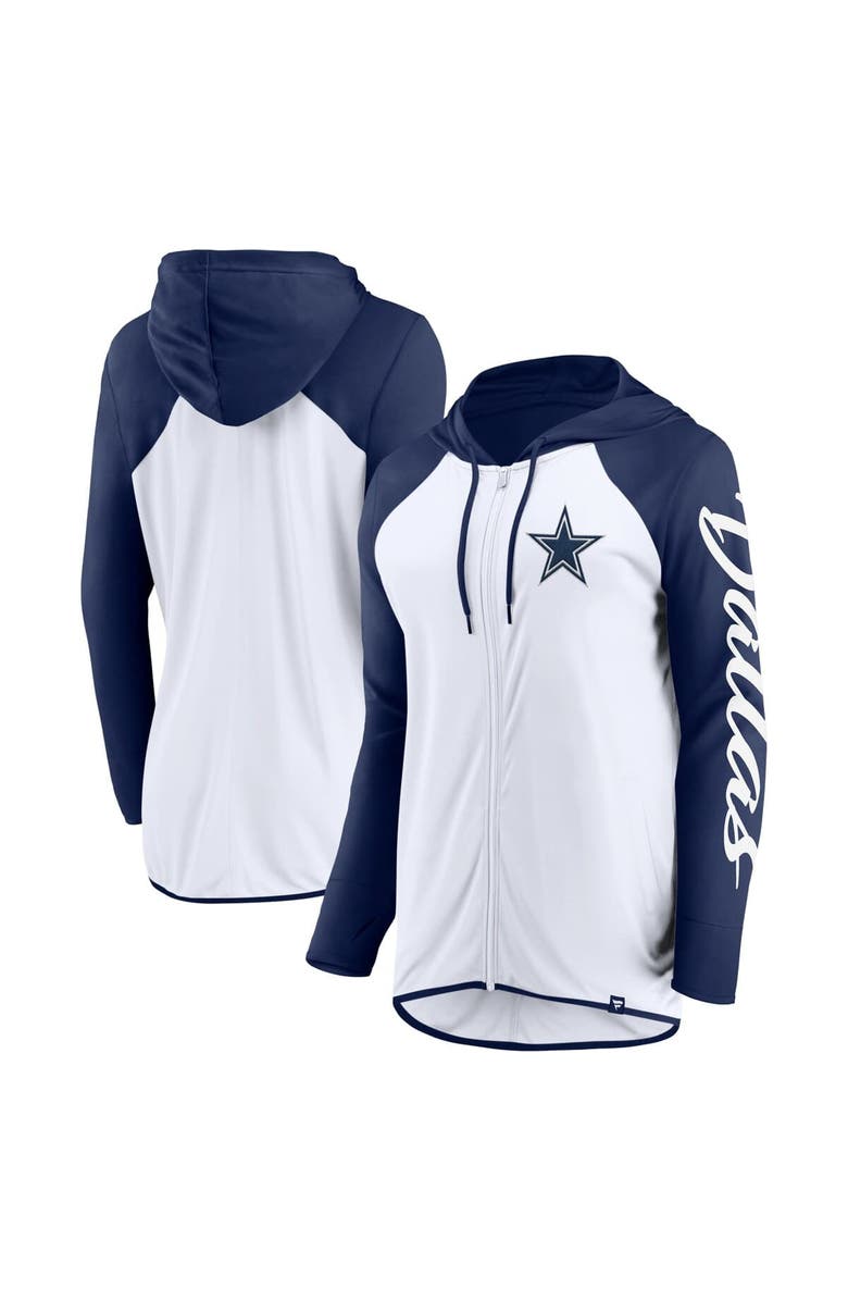 FANATICS Women's Fanatics White/Navy Dallas Cowboys Script Full-Zip Hoodie, Main, color, White