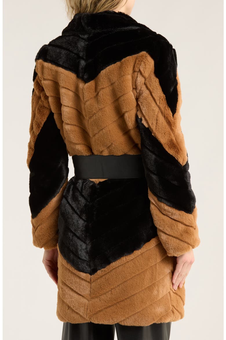Zoya Faux Leather Belted Faux Fur Coat, Alternate, color, BLACK/ BISCOTTI