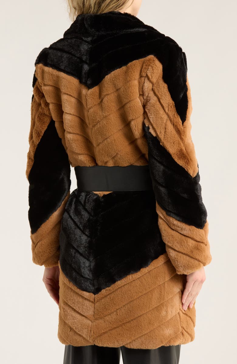 L'AGENCE Zoya Faux Leather Belted Faux Fur Coat, Alternate, color, Black/ Biscotti