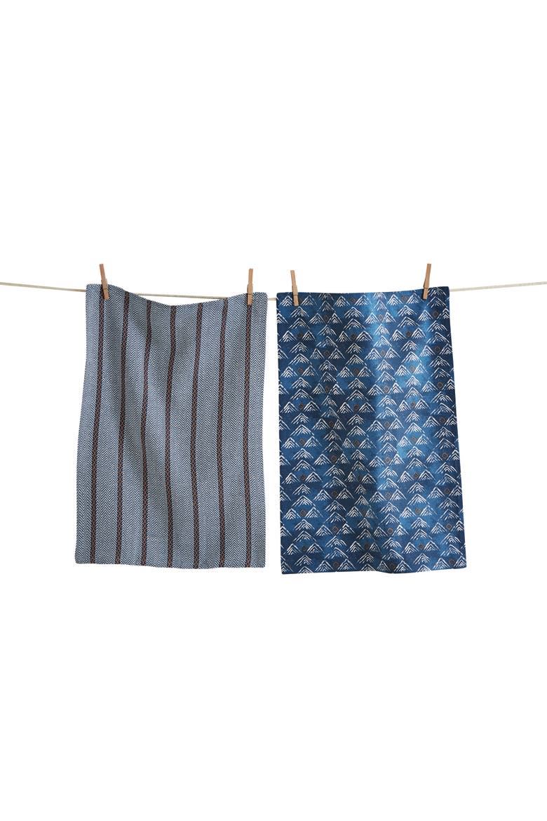 Mountain Dishtowel Set of 2 Blue Multi Cotton Towels, Main, color, Blue
