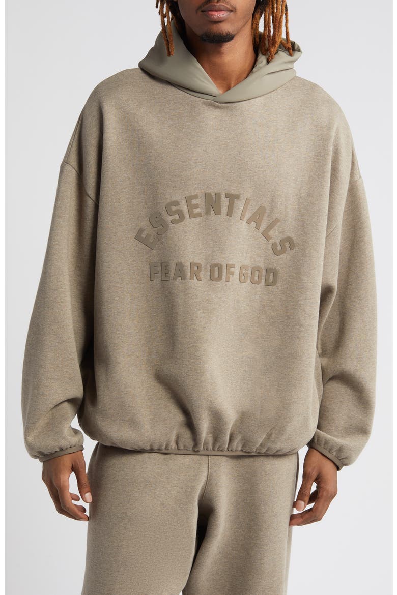 Logo Oversize Fleece & Nylon Hoodie, Main, color, HEATHER GREY/ DUST