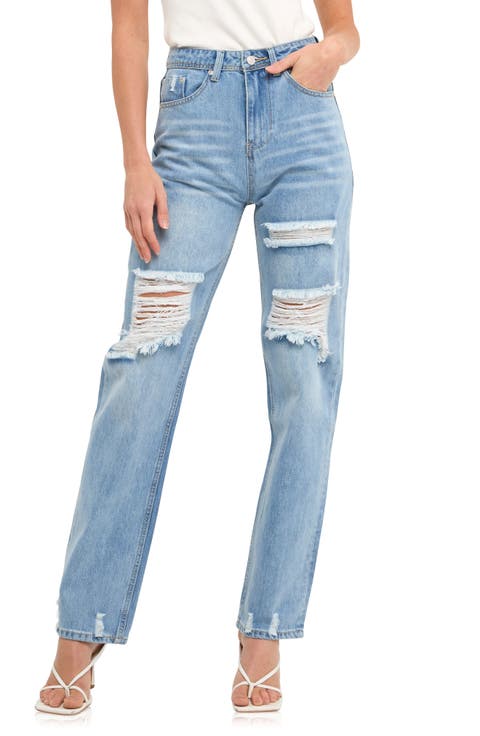 Destroyed Straight Leg Jeans