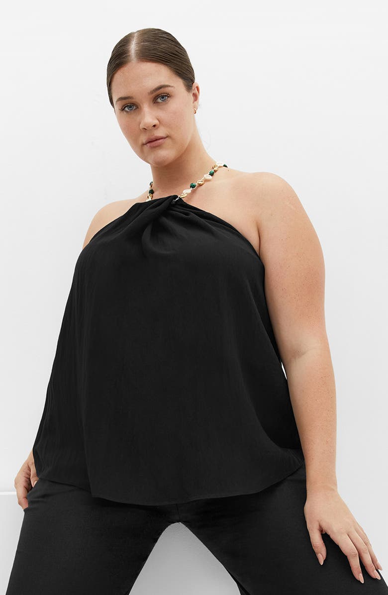 City Chic Island Beaded Halter Neck Top, Alternate, color, Black