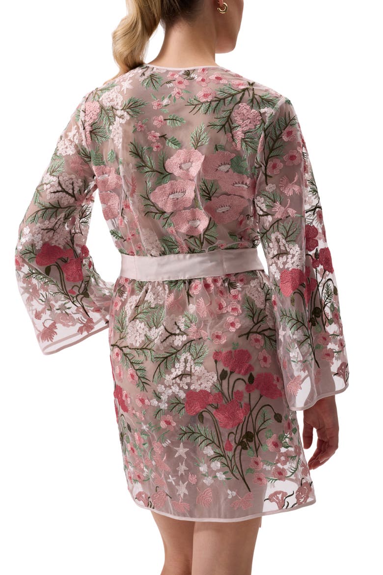 Bouquet Embroidered Tie Waist Cover-Up Robe, Alternate, color, BOUQUET