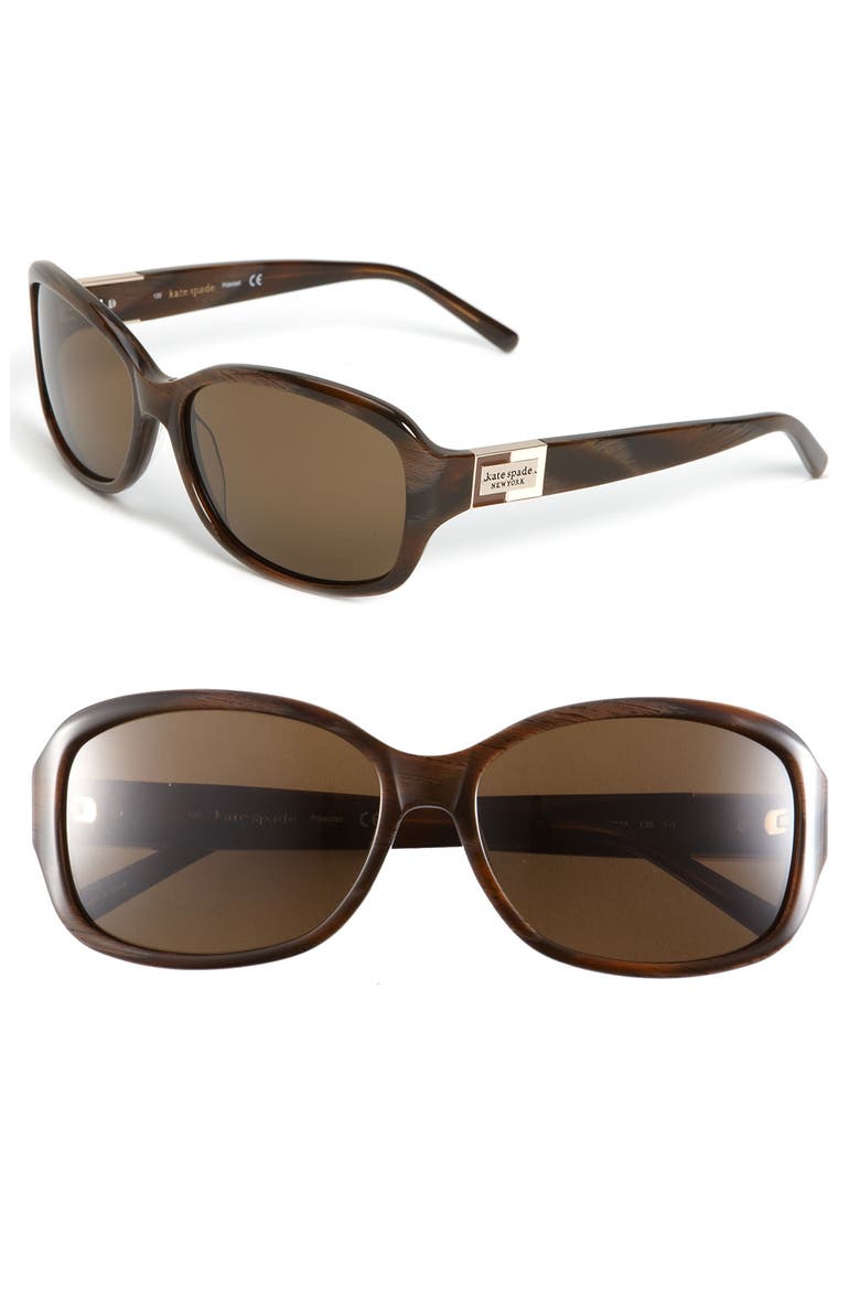 'annika' 56mm polarized rectangular sunglasses, Main, color, BROWN