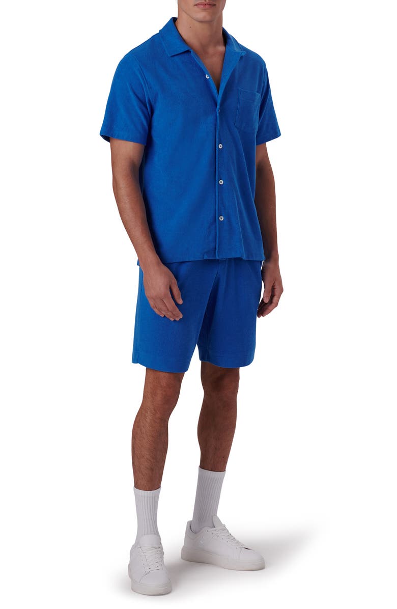 Bugatchi Short Sleeve Cotton French Terry Camp Shirt, Alternate, color, Classic Blue