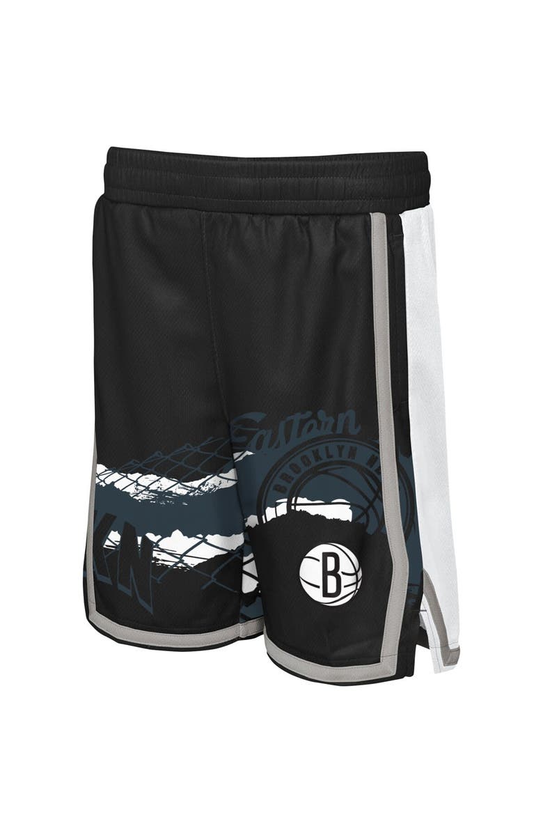 Outerstuff Youth Black Brooklyn Nets Fade Away Shorts, Alternate, color, 