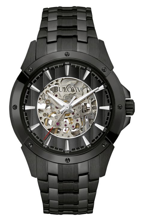 Skeleton Dial Automatic Bracelet Strap Watch, 43mm
