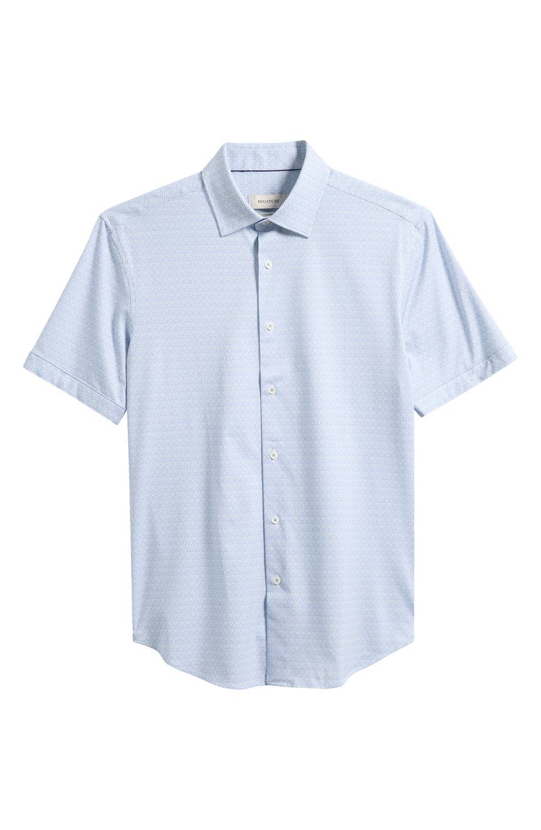 Bugatchi Miles OoohCotton<sup>®</sup> Geo Print Short Sleeve Button-Up Shirt, Alternate, color, Ether