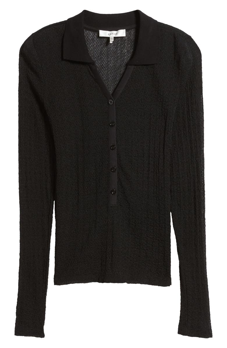 FRAME Mesh Lace Long Sleeve Polo, Alternate, color, Black