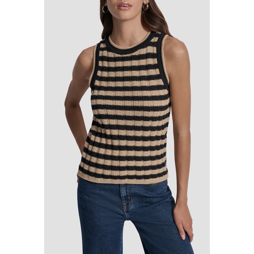 Dkny Jeans Stripe Rib Knit Sleeveless Top In Black