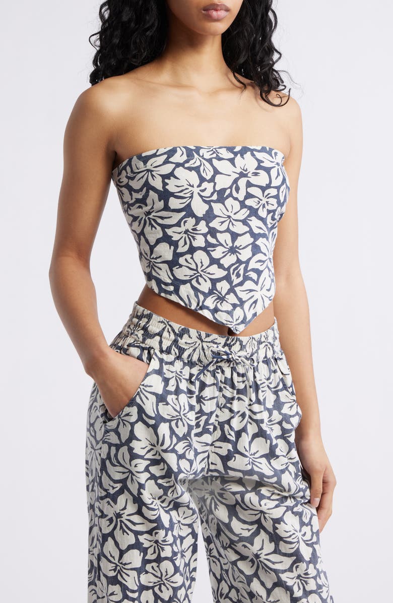 Rip Curl Las Dalias Cotton & Linen Strapless Top, Main, color, Navy