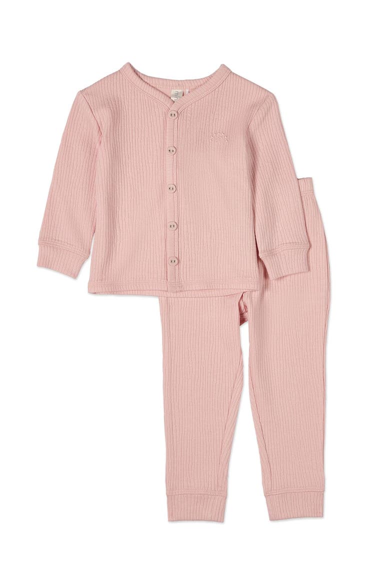 Kid's Ribbed Color Button-Down Pajama Set, Main, color, Seashell Pink