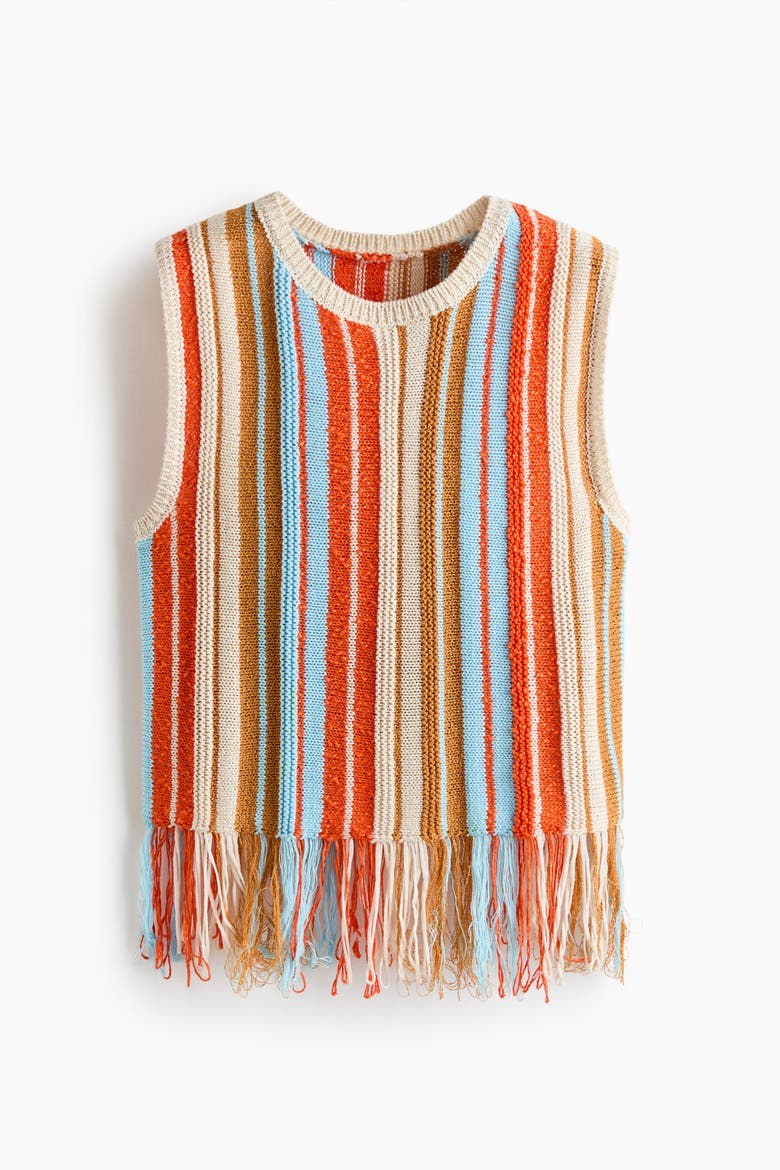 Fringed Knitted Top, Alternate, color, Orange/striped