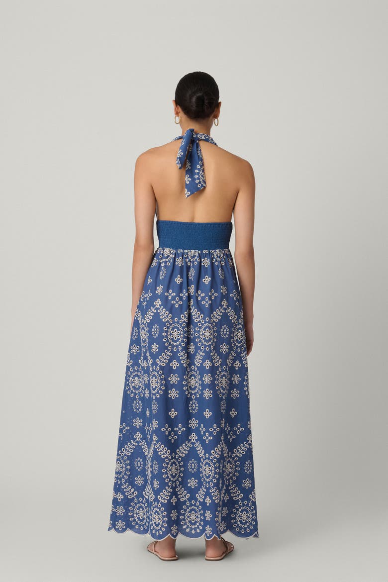 Halter Embroidered Chambray Maxi Cover Up, Alternate, color, Chambray