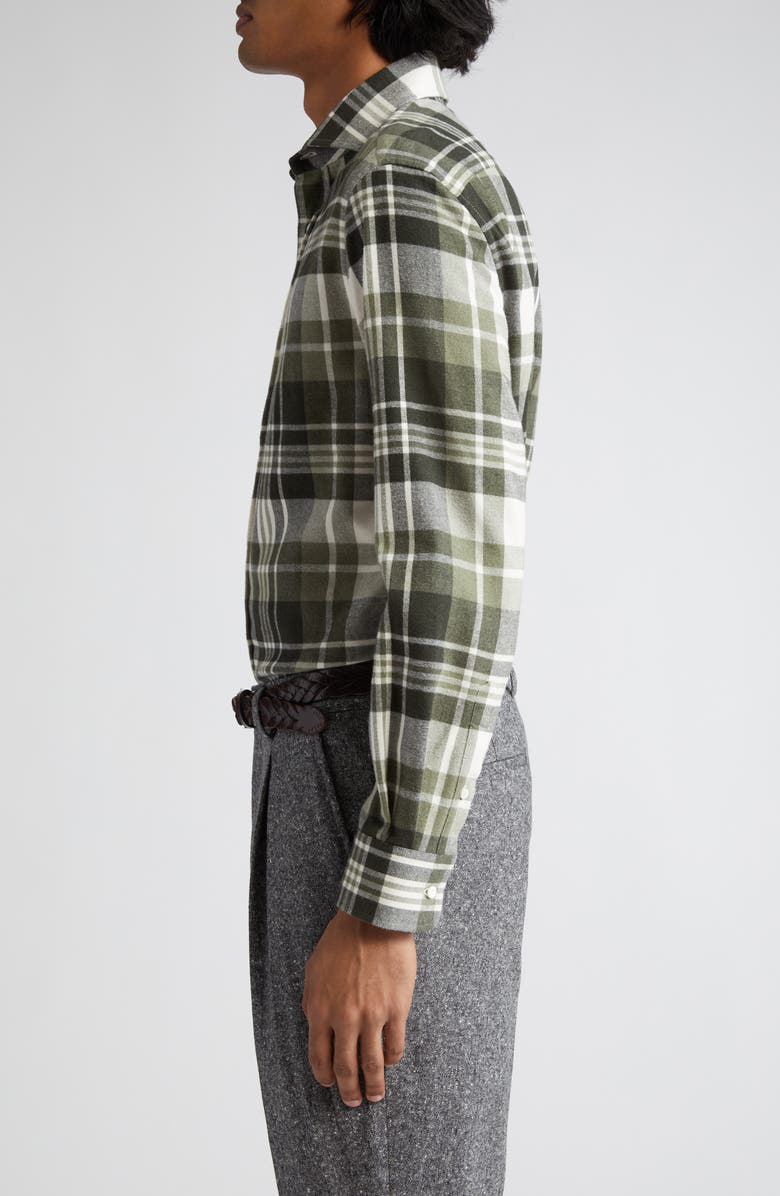 Brunello Cucinelli Easy Fit Plaid Cotton Flannel Button-Up Shirt, Alternate, color, 