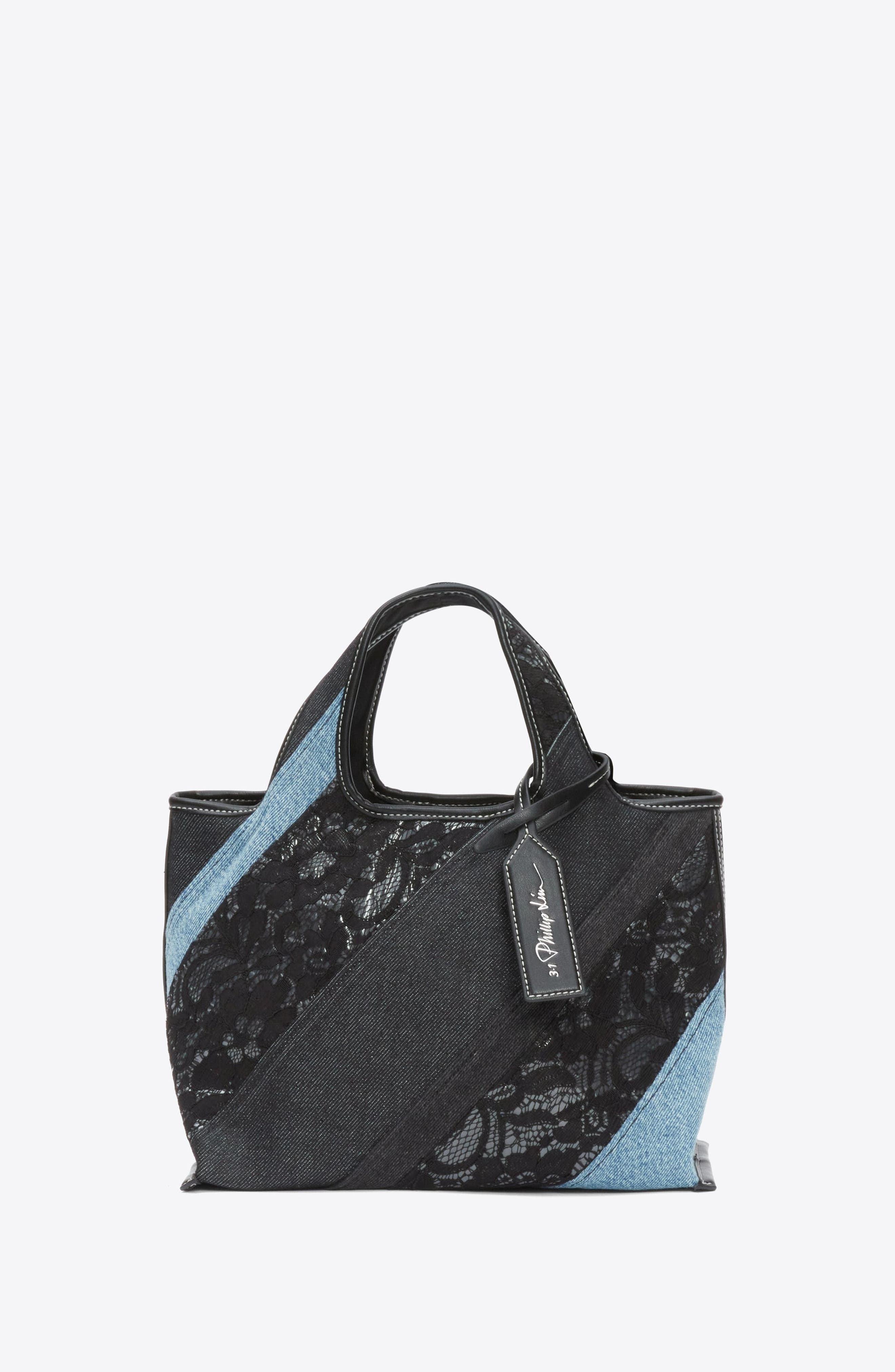 Lace Patchwork Mini Market Tote, Alternate, color, Black