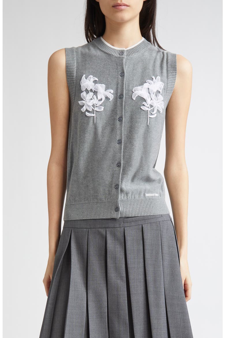 Floral Appliqué Silk & Cashmere Cardigan, Main, color, GREY