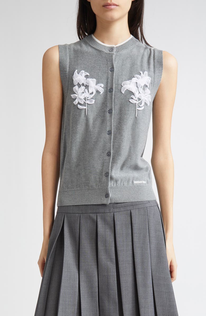 Shushu/Tong Floral Appliqué Silk & Cashmere Cardigan, Main, color,