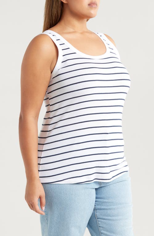 Caslonr Caslon(r) Melody Rib Tank Top In White- Navy Dolly Stripe