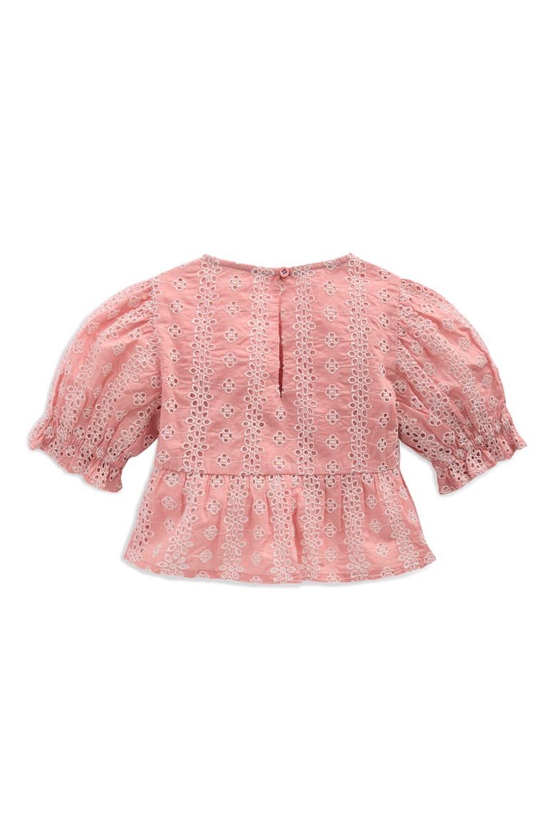 Kids' Floral Embroidered Peplum Top, Alternate, color, ALMOND PINK BRODERIE